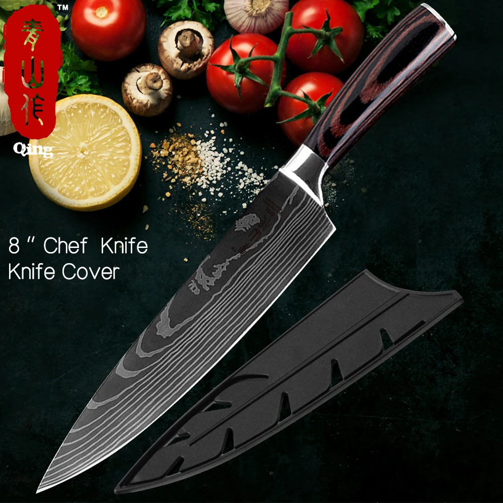 Цин 8 дюймов нож шеф-повара имитирует дамасский узор кухонный из нержавеющей