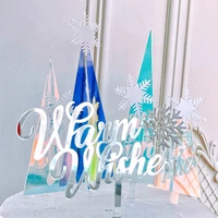acrylic cake topper snowflake christmas tree cake decoration letter warm wishes double cake topper baking party favors