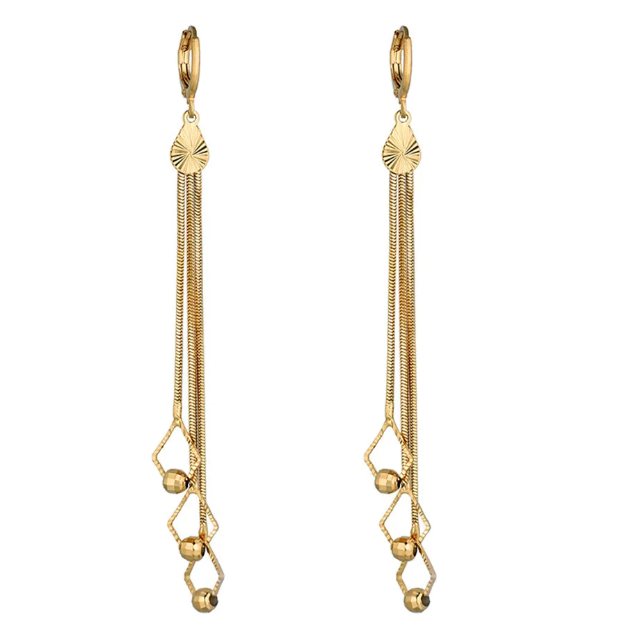 Купи Korean Gold Color Long Tassel Drop Earrings for Women Wholeasle Geometric Bridal Dangle Earring Fashion Jewelry Oorbellen 2020 за 205 рублей в магазине AliExpress