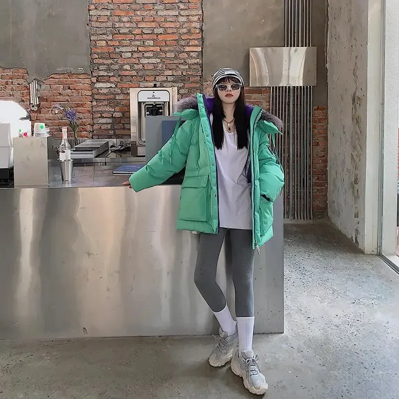 Down Padded Jacket Cotton Clothes 2021 New Female Mid-length Big Fur Collar Niche Tooling To Overcome Winter Small Students M174