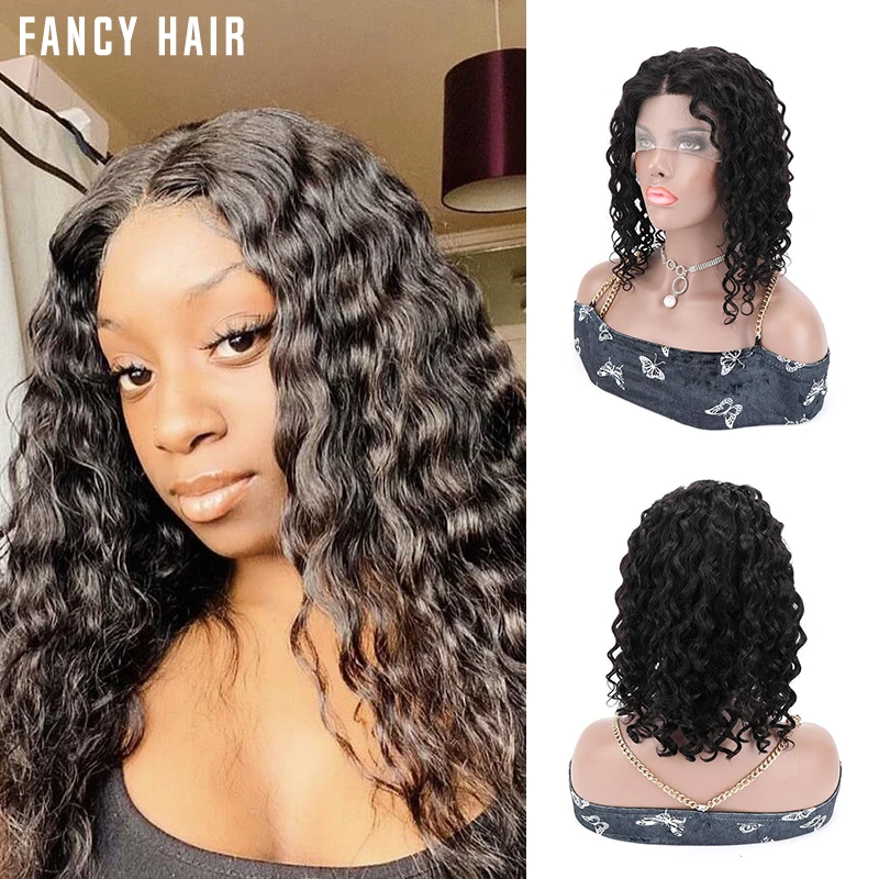 

Water Wave Short Bob13x1x4 T Part Wig Brazilian Hair 150% Density Bob Lace Frontal Water Deep Wave Short Bob Human Hair Wig