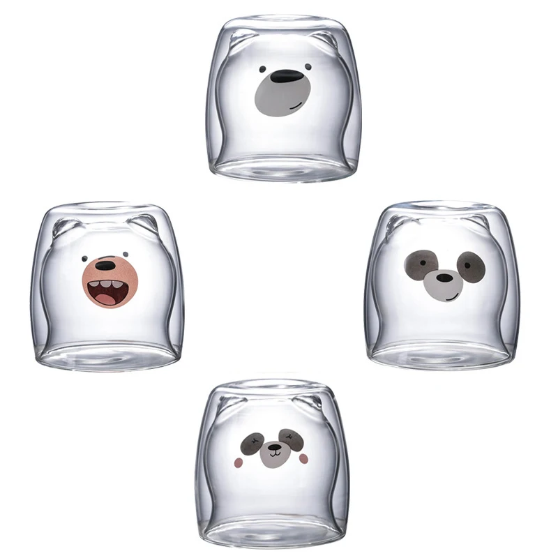 Двухслойная термостойкая стеклянная чашка с медведем мультяшная креативная