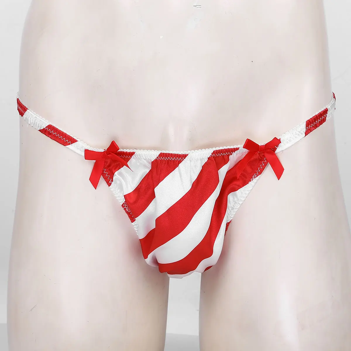 Трусы-бикини TiaoBug мужские атласные в белую и красную полоску на Рождество