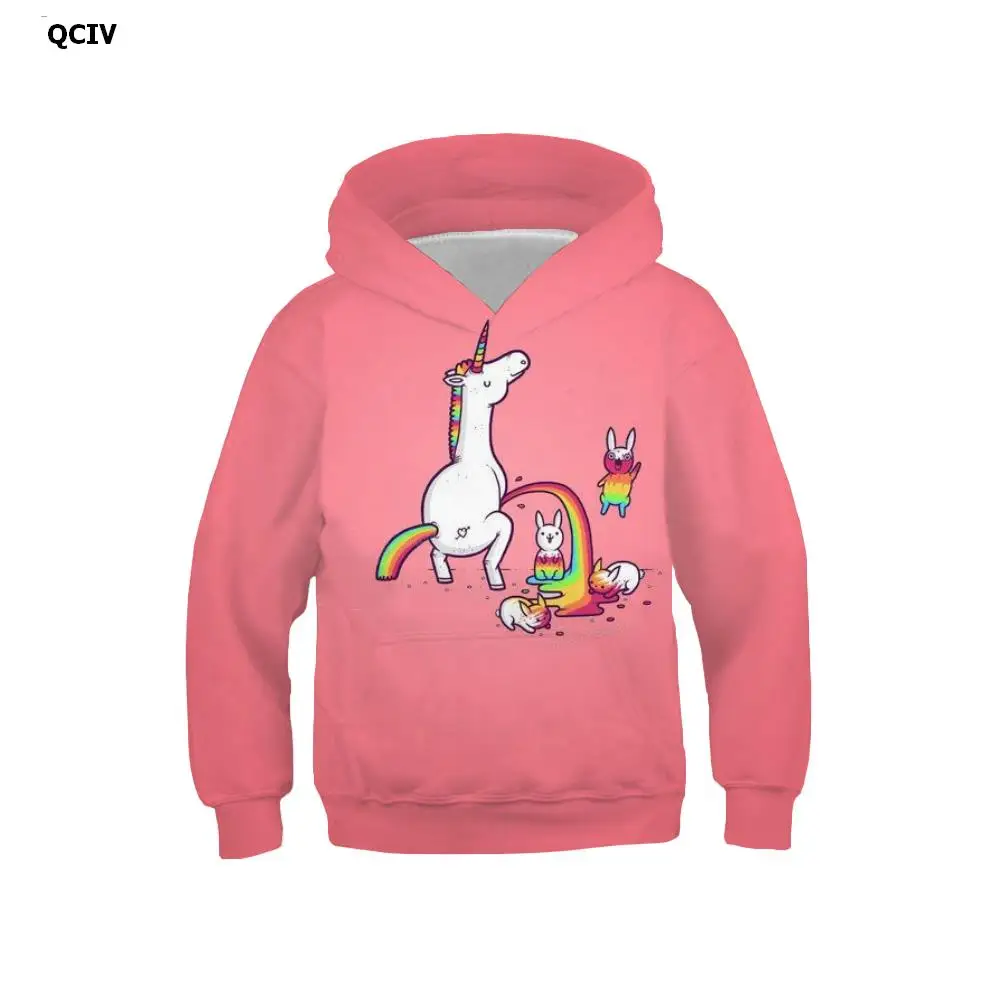 

Брендовая Толстовка QCIV с единорогом, детская повседневная Радужная толстовка с капюшоном с животными, худи с принтом в стиле Харадзюку, ани...