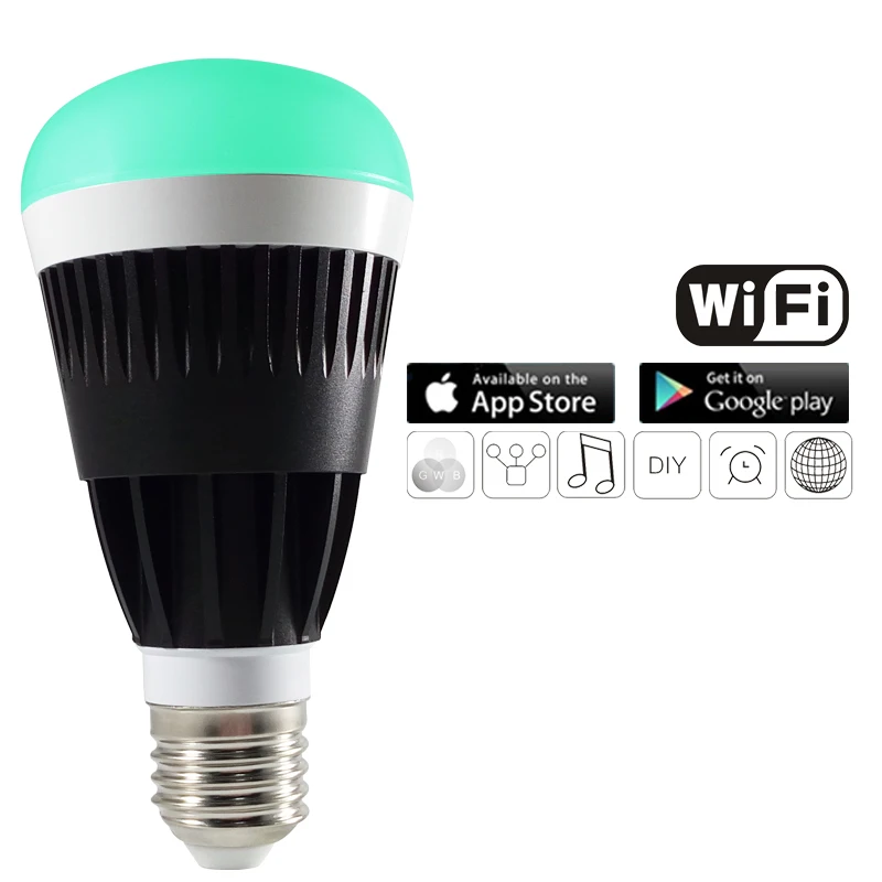 Бесплатная доставка E27 10 Вт Smart RGB Белая светодиодная лампа Wi-Fi беспроводной пульт