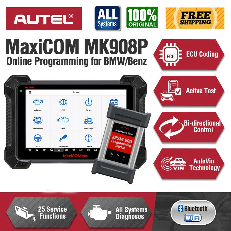 Autel MaxiCOM MK908 Pro Diagnostic Tool J 2534 Pass Through Programming Tool ECU Coding MK908P Better than MS908 PRO MS908P