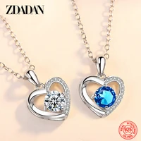 zdadan 925 silver heart blue crystal necklace chains for women girls valentines day jewelry gift