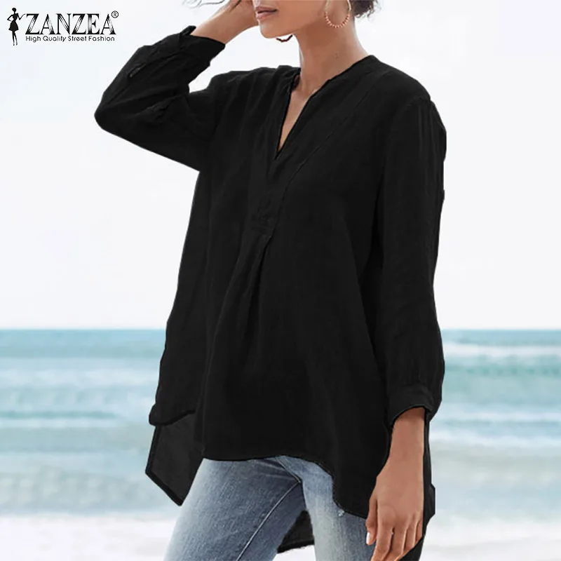 

ZANZEA Stylish Women Shirts 2022 Autumn Baggy Blouses High Low Long Sleeve Blusas Casual Loose Chemise Solid Tunic Tops Oversize