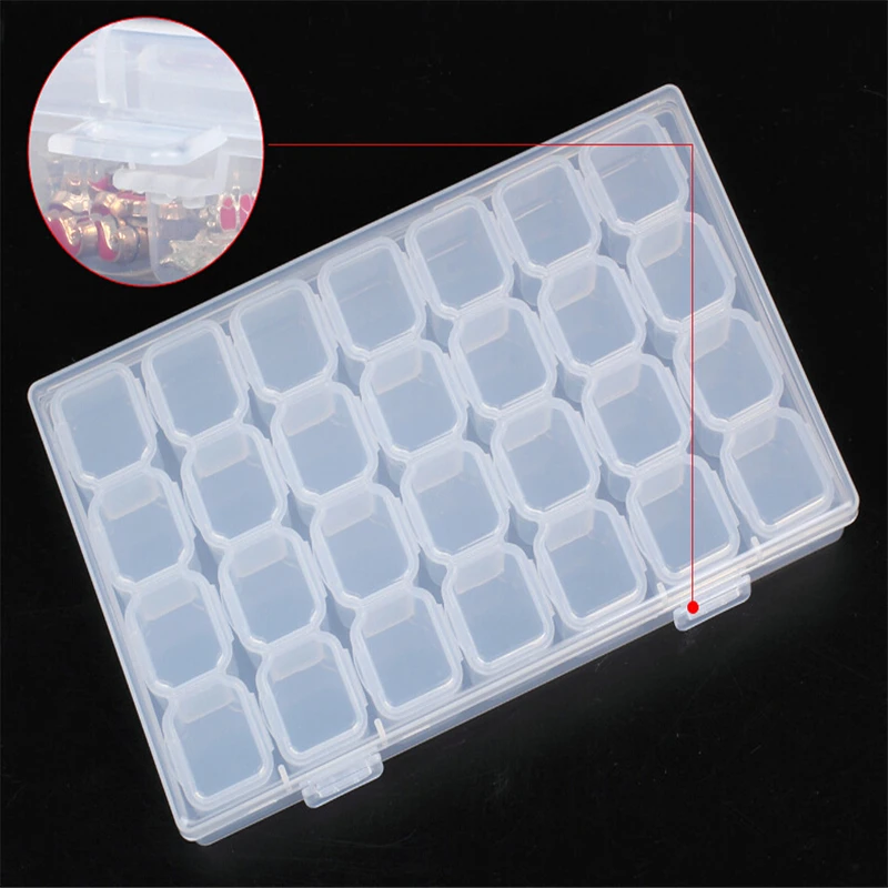 28 Grids Plastic Storage Box Jewelry Beads Case Transparent Compartment Medicine Organizer Adjustable | Дом и сад