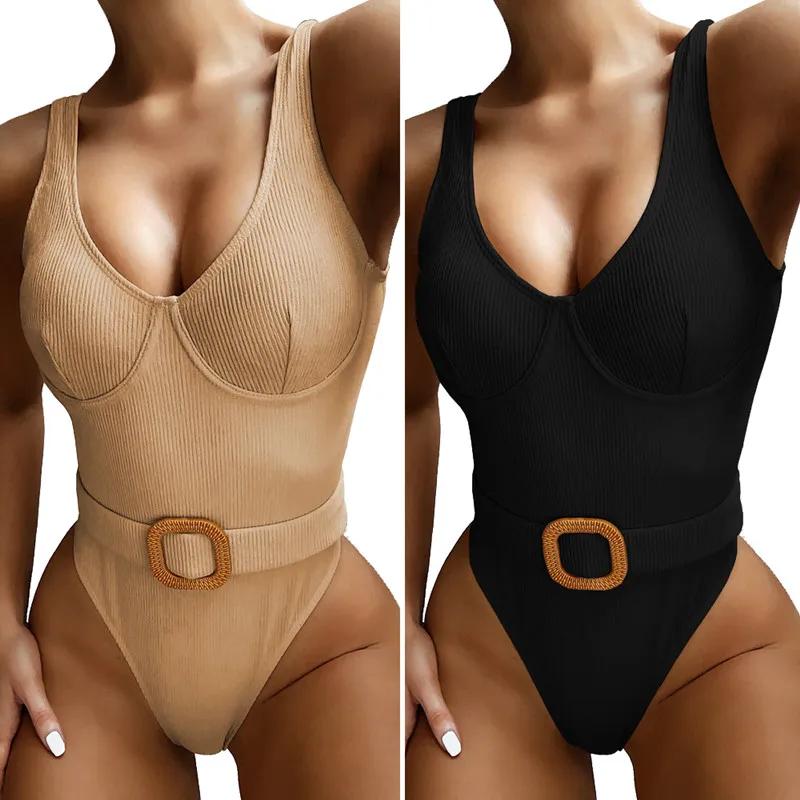 

Womens One Piece Swimsuit Solid Color Monokini Girdle the Waist Swimwear Beach Summer