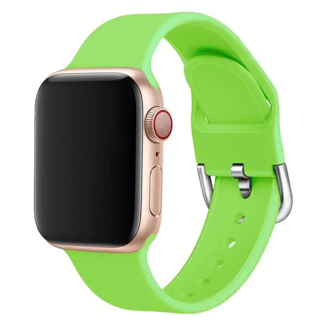 green Силиконовый ремешок для наручных часов apple watch группа 44 мм 40 мм apple watch 5 4 ремешок 42 мм, 38 мм, версия наручных часов iwatch серии 5/4/3/2, correa, браслет - Цвет ремешка: green