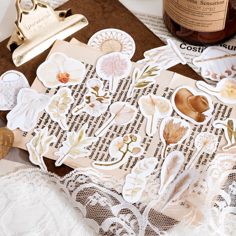 

Withered Flowers Material Sticky Diary Stickers Aesthetic Phone Scrapbook for Notebooks Stationery Supply Packing 46PCS