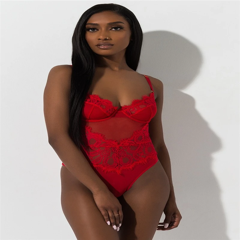 ShinyGreen красные ресницы кружевное прозрачное боди летний сексуальный комбинезон с