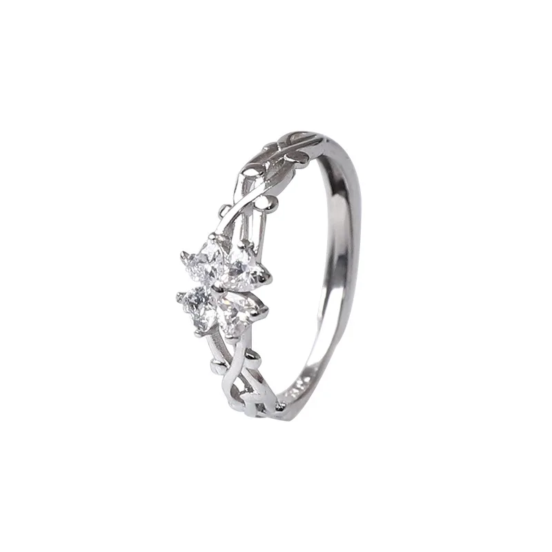 

Fengxiaoling 2021 New Four Leaves Rings For Women 925 Sterling Silver Cubic Zirconia Leaf Rings Office/career Fashion Jewelry