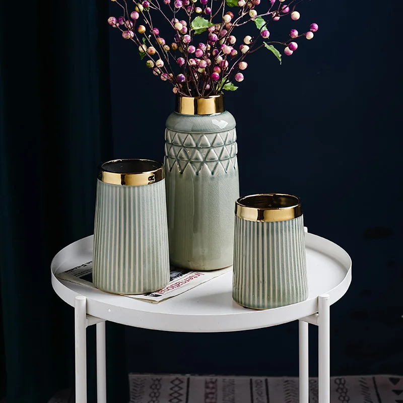 Новые роскошные керамические вазы Celadon с золотыми краями и трещинами в
