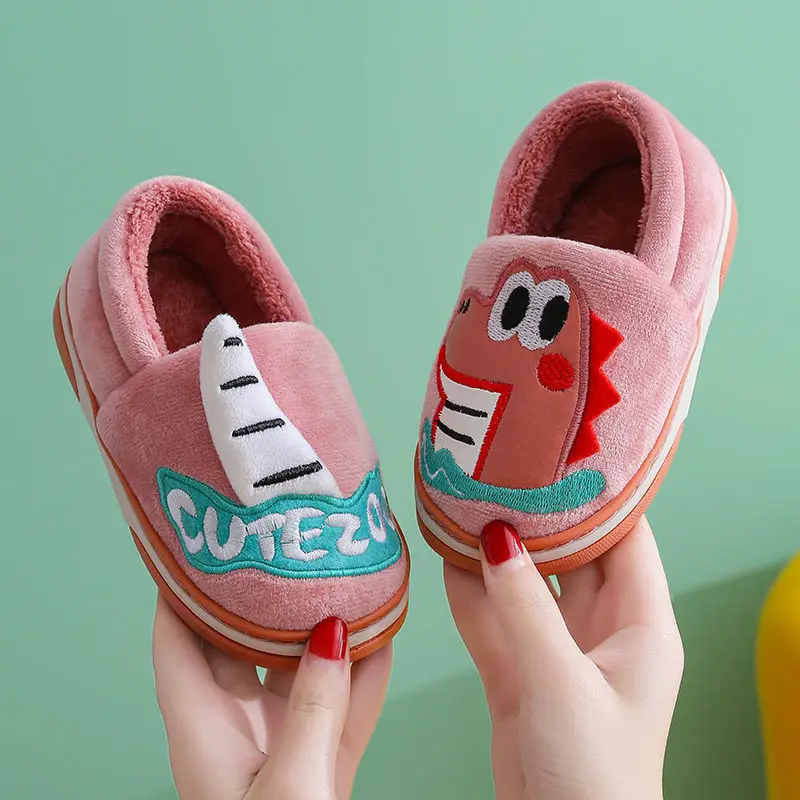 

Childrens Cotton Slippers Winter Boy Dinosaur Baby Home Indoor Slip-on Warmth Thick Bottom Cute Girl Parent-child Cotton Slipper