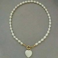 titanium steel fashion baroque freshwater pearl chain necklace heart pendant necklaces