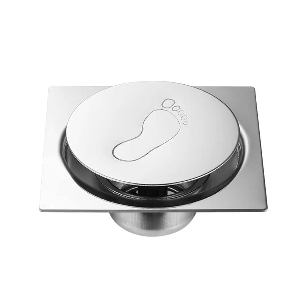 

Silver Shower Hotel Waste Bouncing Pedal Type Easy Clean Bathroom Cover Square Stainless Steel Deodorant Durable Floor Drain