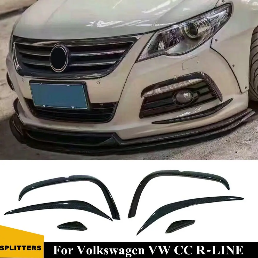 Front Bumper Splitter Fins Fog Lamp Trims For Volkswagen VW CC R-Line Carbon Fiber Lip Car Accessories 2009 - 2012 | Автомобили и