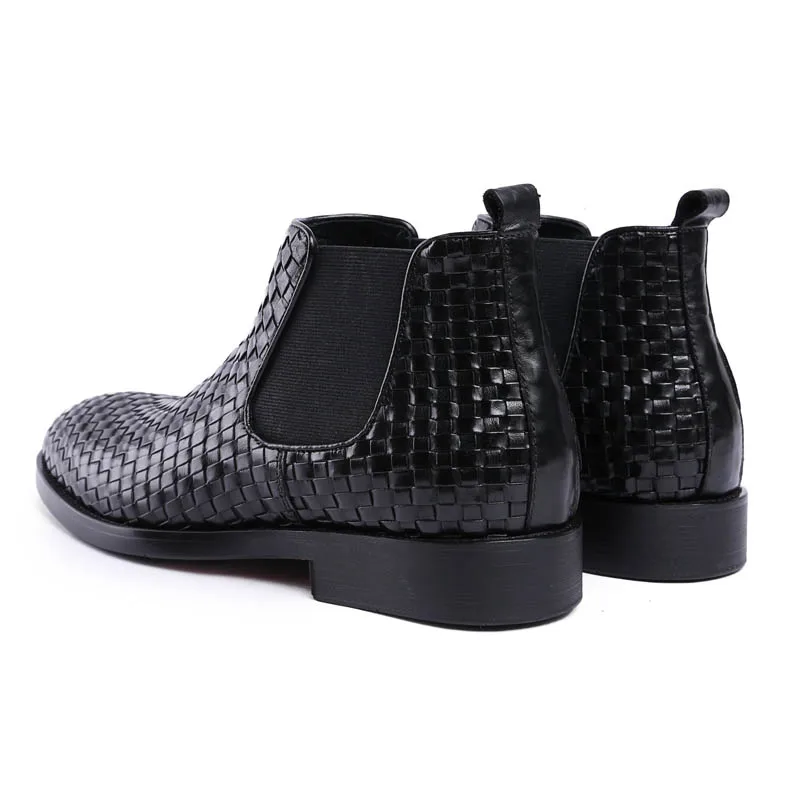 New Weave Men 2020 Genuine Leather Ankle Office Party Fashion Casual Chelsea Boots Male Black Coffee Round Toe Dress Shoes |