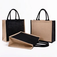 diy painting handbag gift fashiontrendy pouch natural jute tote bag burlap fashion shopping bag women bolsa can customized logo