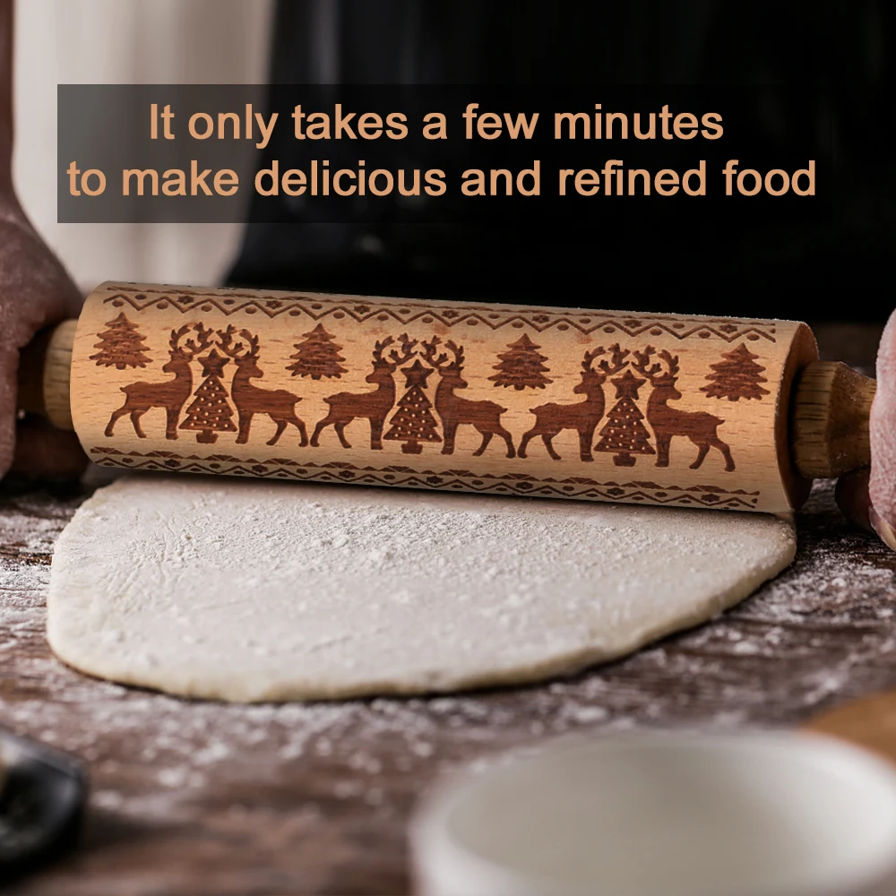 Рождественская Скалка снежинка лось деревянная тиснение выпечка печенье фондан