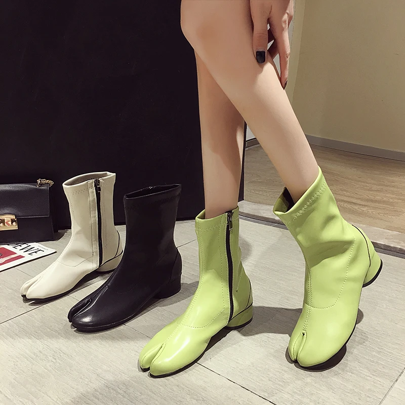 Таби ниндзя ботинки мартинсы из мягкой кожи однотонной расцветки короткие