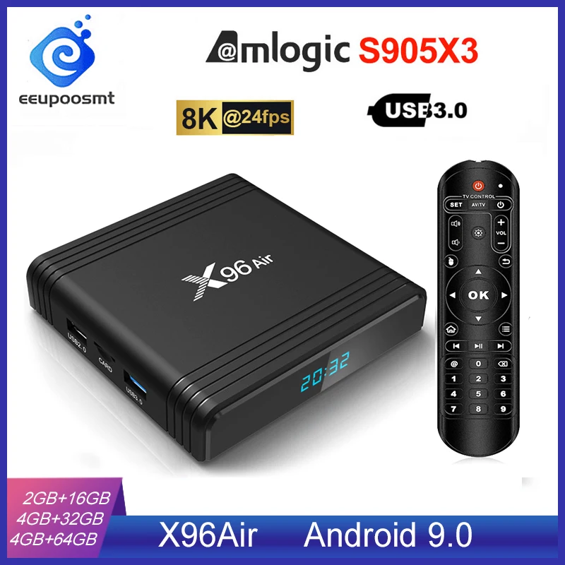 Android 9 0 ТВ коробка X96 воздуха Amlogic S905X3 4 Гб 64 4GB32GB Wi-Fi 4K 8K 24fps X96Air 2 оперативной памяти 16