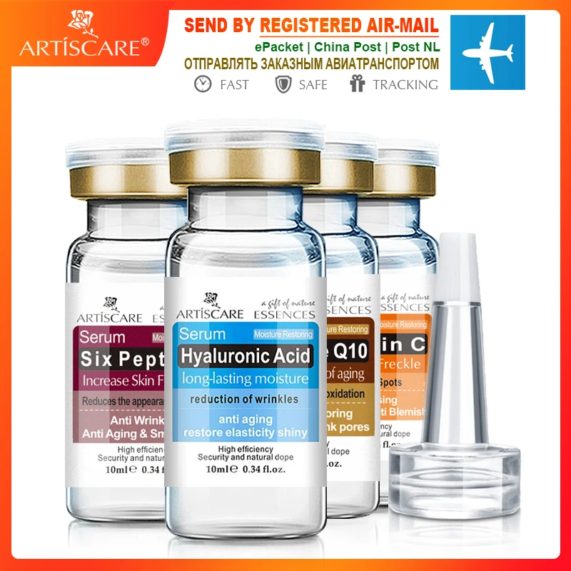 ARTISCARE Hyaluronic Acid + VC Six Peptide Coenzyme Q10 Serum 4PCS Anti Wrinkle and Moisturizing Skin Care Whitening Essence | Красота и