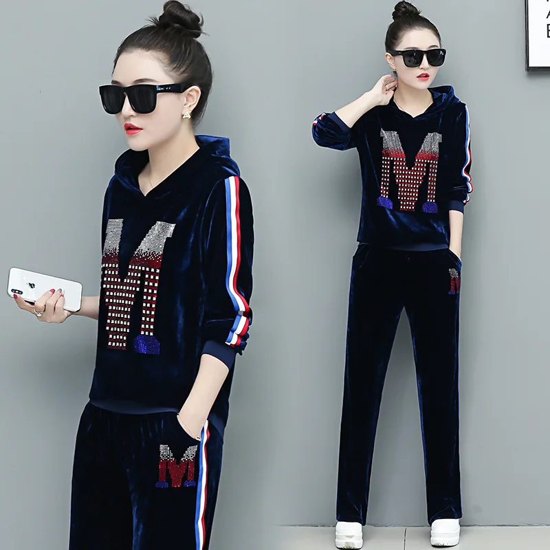 Велюровый спортивный костюм комплект из двух предметов Vetement Femme 2019 Chandal Mujer 2 пьезы