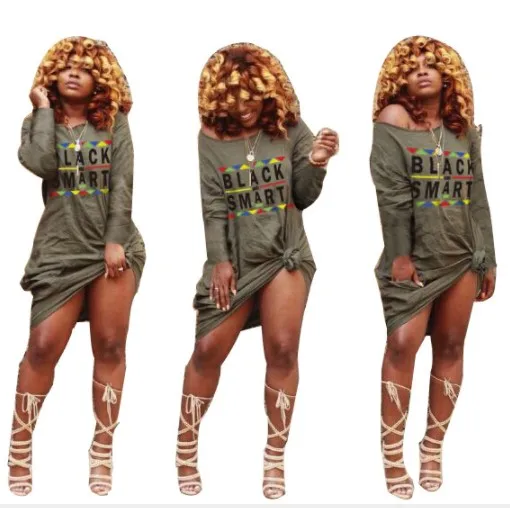long sleeve Осенние новые женские платья модные черные с буквенным принтом длинный рукав длинный дизайн размера плюс футболка женское платье S-XXL XXXL - Цвет: long sleeve
