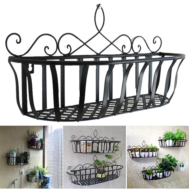 

Hanging Planter Rack Metal Wire Railing Flower Pots Holder Stand Decorative Art Wall Mounted Plants Basket for Home Bar HANW88