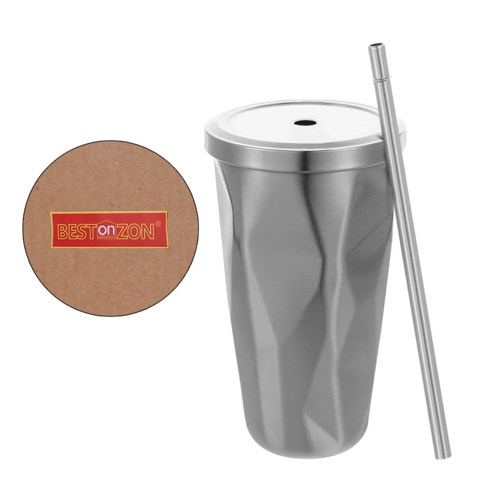 Стакан BESTONZON из нержавеющей стали с трубочкой двойными стенками для горячей и