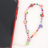 2021 summer phone chain beads lanyard funny fruit chains women jewelry colorful heishi polymer clay letter phone holder