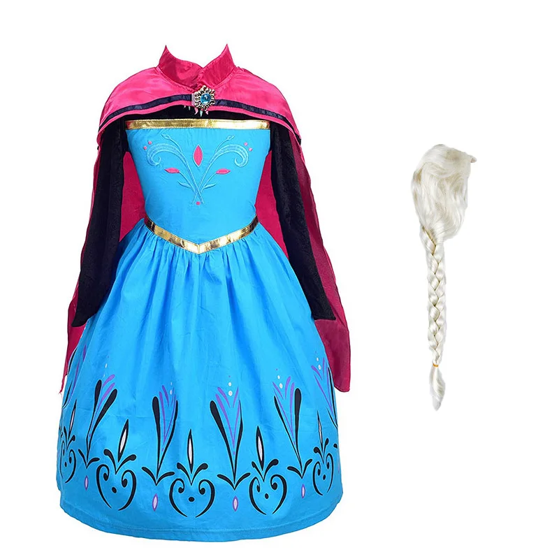 Dress and W01 Платье принцессы Эльзы для девочек; Детский костюм Снежной Королевы; белый парик; перчатки; парик; детская одежда для рождественской вечеринки; аксессуары для костюмированной вечеринки - Цвет: Dress and W01
