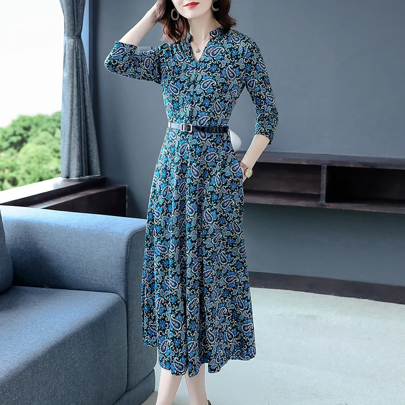 

Женское облегающее платье-трапеция с цветочным принтом, трапециевидным вырезом и v-образным вырезом, весна-осень 5XL, H00120