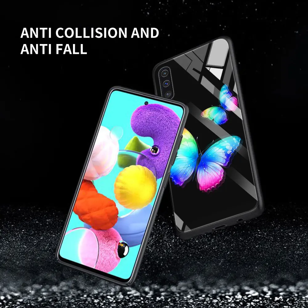 

Butterfly Glass For Samsung Galaxy A51 A71 A50 A70 Tempered Phone Case A31 A21s A30 A91 A41 M31 A40 A32 A12 Cover