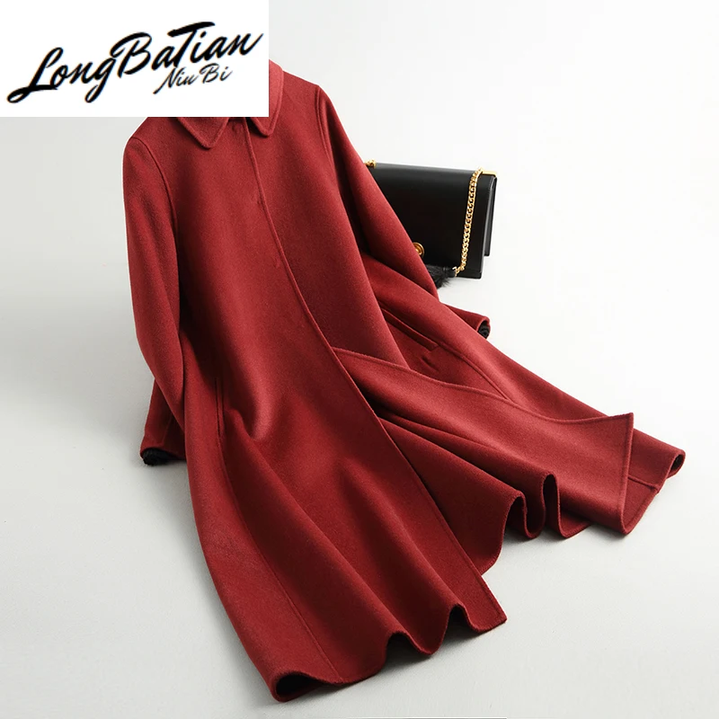 Женская зимняя куртка 100% пальто женская ручная работа двухсторонняя шерсть