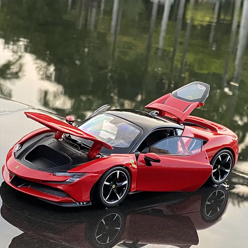 

Спортивный автомобиль феррарис SF90 1:24, модель автомобиля из сплава, литой металлический игрушечный автомобиль, модель автомобиля с высокой ...