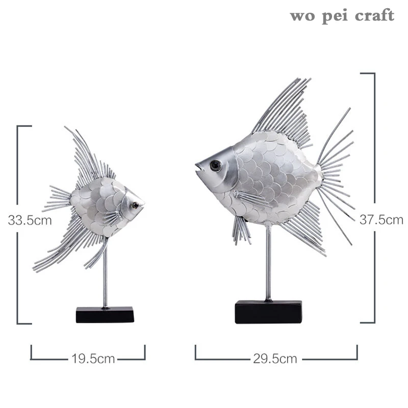 

Silver Metal Fish Statuette Crafts Ornaments Animal Statue Office Desk Decor Resin Figurines Home Decoration Accessories Modern