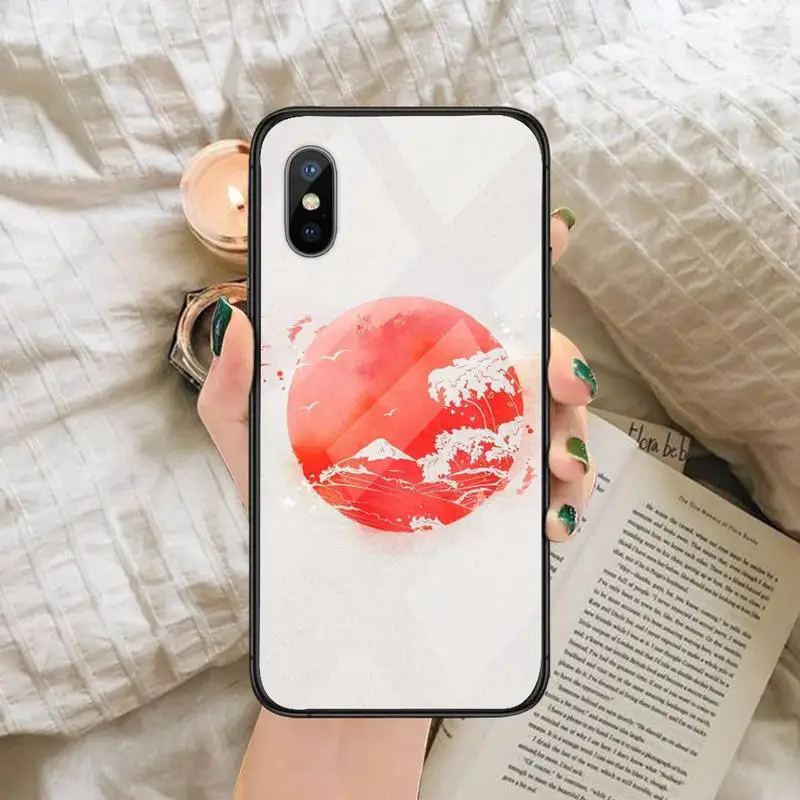 

Wave Art Japanese Green Illust Phone Cases Tempered glass For iphone 6 6S 7 8 plus X XS XR 11 12 mini PRO MAX