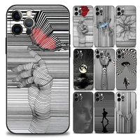line art phone case for iphone 11 12 13 pro max 7 8 se xr xs max 5 5s 6 6s plus black soft silicon cover