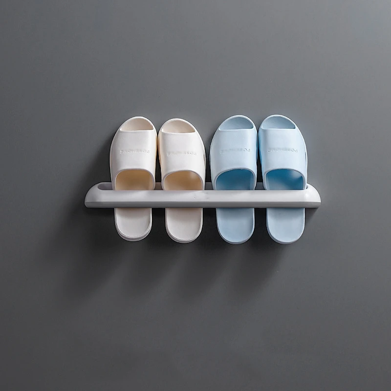 

Bathroom Slippers Rack Wall-Mounted Plastic Shoe Storage Rack Simple Bathroom Daily Rack Double Slippers Rack