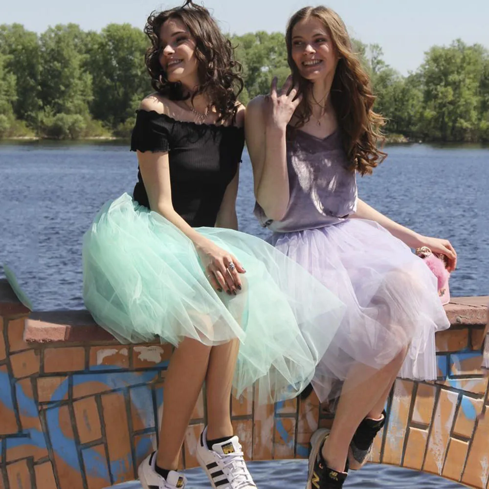 Юбка женская фатиновая средней длины модная винтажная плиссированная Розовая