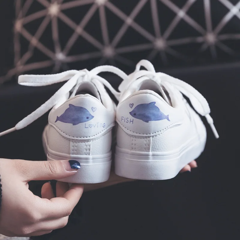 

Women Sneakers Leather Shoes Spring Trend Casual Flats Sneakers Female New Fashion Comfort White Vulcanized Platform Shoes 35-40