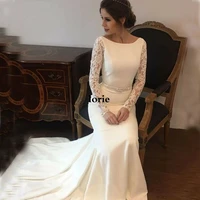 lorie mermaid wedding dress long sleeve dubai wedding bride dress 2020 satin backless wedding gowns vestido de voiva