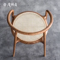 joylove nordic solid wood balcony courtyard study single round chair armrest backrest leisure chinese ancient rattan woven chair