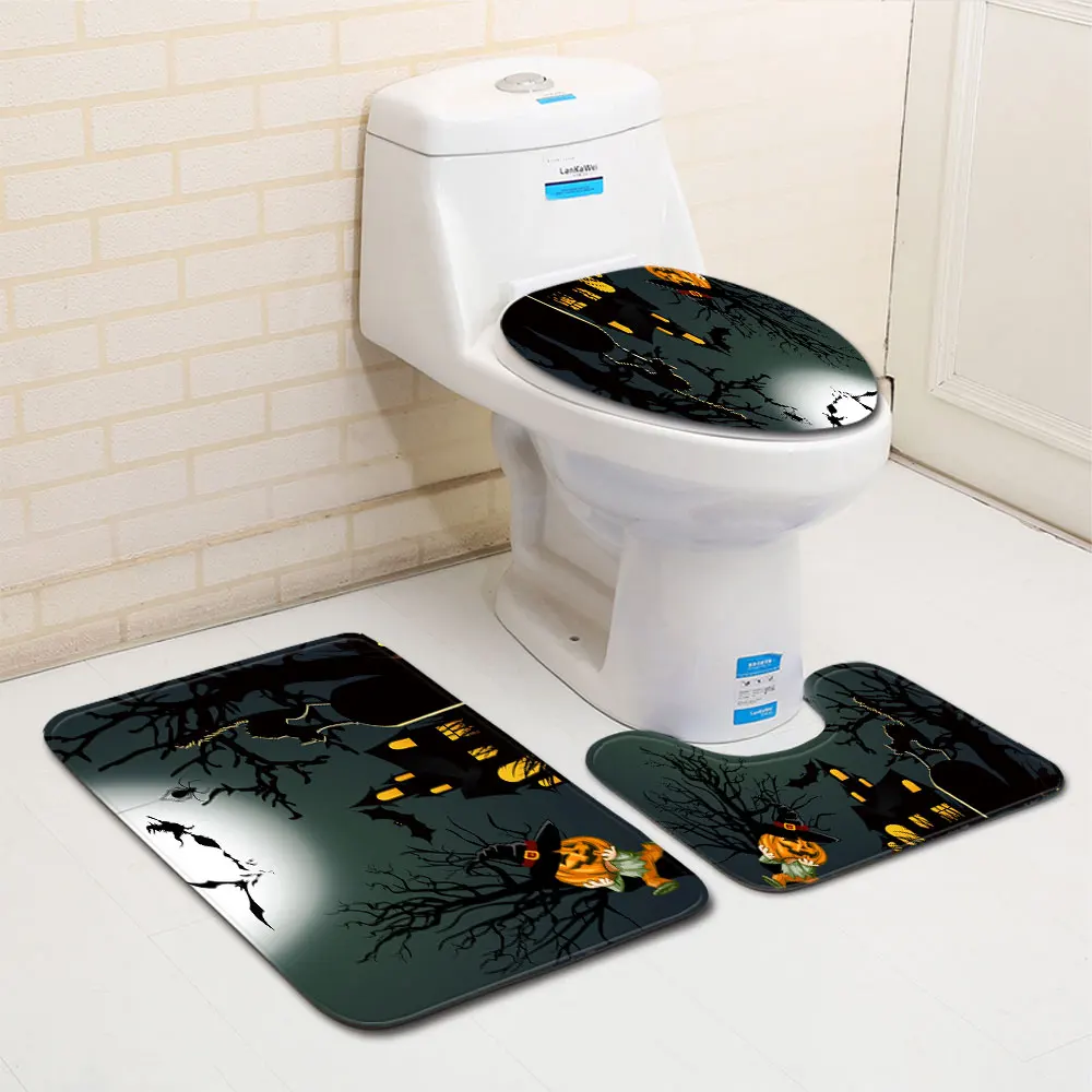 Чехол на сиденье унитаза Хэллоуин коврик для душа нескользящий фланелевый с