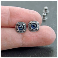 female fashion round kyanite earrings retro style plating 925 gun black blue crystal stone small earrings minimalist jewelry