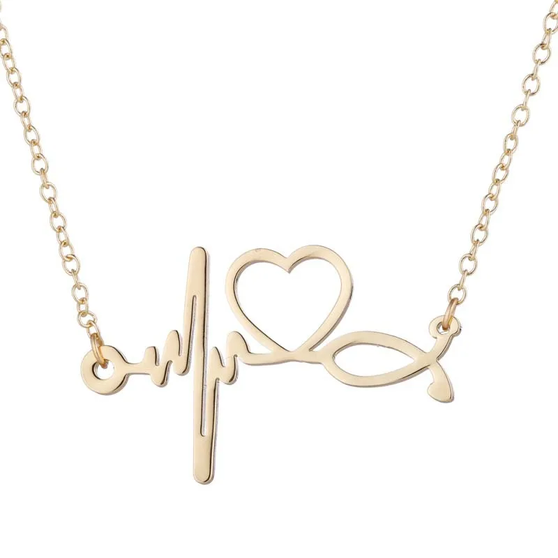 

Ladies Simple Stainless Steel Doctor Medical Stethoscope Electrocardiogram Necklace Fashion Heart Heartbeat Clavicle Chain